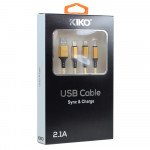 Wholesale 3-in-1 2.1A IOS Lighting / Type C / Micro V8V9 Strong Braided Aluminum USB Cable 4FT (Gold)